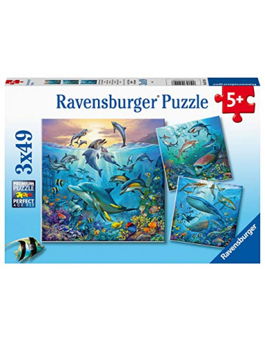 Ravensburger- Puzzles 3x49 pièces-Le Monde Animal de l'océan Enfant, 4005556051496