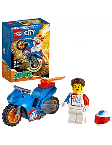 LEGO 60298 City La Moto de Cascade Fusée, Jouet de Véhicule à Rétrofriction, Inclus Figurine Rocket Racer, pour Garçons