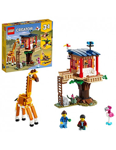 LEGO 31116 Creator 3-en-1 La Cabane dans l’Arbre du Safari, Jouet de Construction, avec Bateau, Avion et Figurines