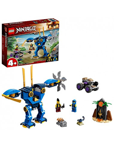 LEGO 71740 Ninjago L'Électrorobot de Jay, Jouet de Voiture Ninja, avec 2 Figurines, et Une Araignée, pour Les Garçons et