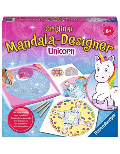 Ravensburger – Mandala Designer – Dessin – Loisir créatif – Pochoirs – Crayons de couleur inclus – Licorne – Unicorn –