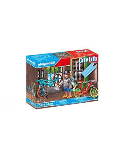 PLAYMOBIL 70674 Set cadeau Atelier réparation de vélos - City Life- La maison moderne- idée cadeau prêt à offrir
