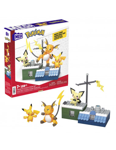 Mega Pokémon Coffret De Construction Évolution Pikachu, Avec 3 Figurines Articulées Incluant Pichu, Pikachu Et Raichu,