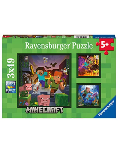 Ravensburger- Puzzles 3x49 pièces-Biomes de Minecraft Enfant, 4005556056217, único