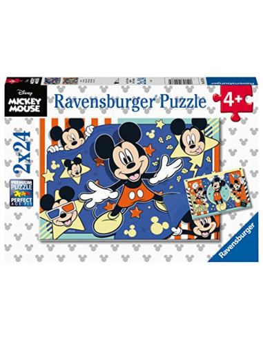 Ravensburger- Puzzles 2x24 pièces-Au cinéma/Disney Mickey Mouse Enfant, 4005556055784