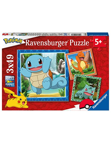 Ravensburger - Puzzle pour enfants - 3x49 pièces - Salamèche, Bulbizarre et Carapuce / Pokémon - Dès 5 ans - Puzzle de