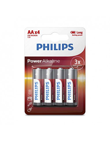 Philips Power Alkaline Lr6 P4 B/05 Aa Batteries   1.5 V   (4 Pack)