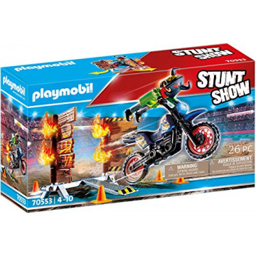 Playmobil 70553 -Cascadeur  Stuntshow - Moto-Cross avec 1 Personnage Cascadeur et 1 Mur de Feu