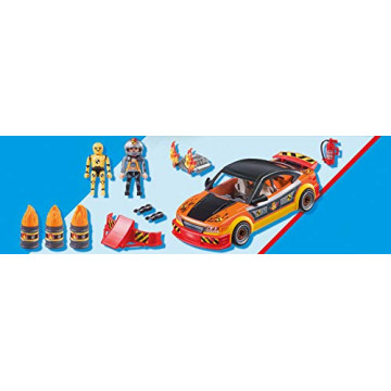 Playmobil - Stuntshow - Voiture Crash Test avec 1 Personnage Cascadeur et 1 Mannequin - Accessoires Inclus