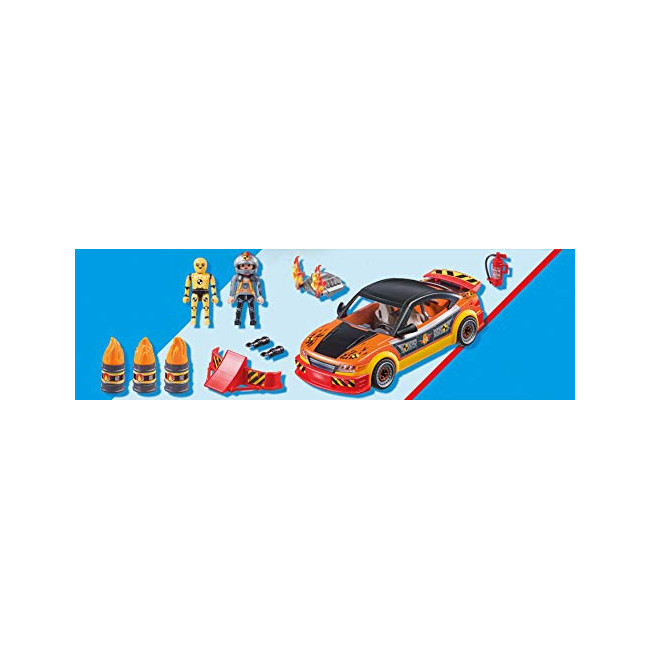 Playmobil - Stuntshow - Voiture Crash Test avec 1 Personnage Cascadeur et 1 Mannequin - Accessoires Inclus
