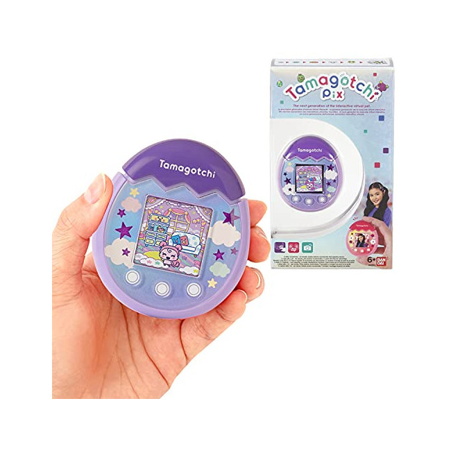 Bandai Tamagotchi PIX-Sky violet-animal électronique virtuel avec écran couleur, boutons tactiles jeux et appareil photo, 42912