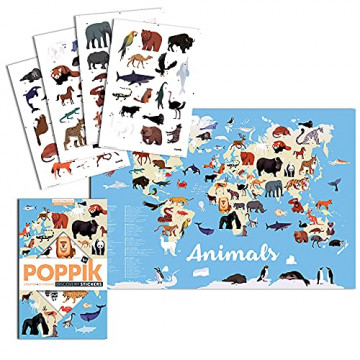 Poppik Kit d'autocollants découvertes animaux du monde – à partir de 5 ans – Kit de posters éducatifs amusants pour enfants