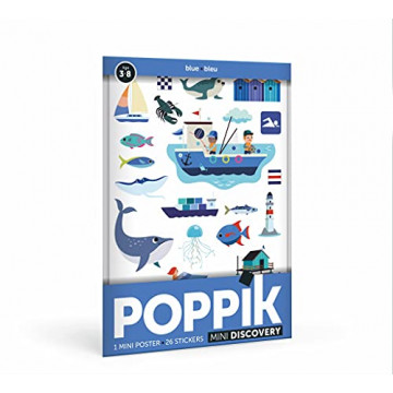 Poppik Mini d'autocollants découverte Bleu - à partir de 3 ans - Kit de posters amusants et éducatifs