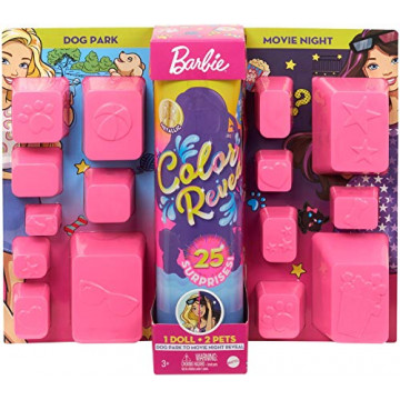 Barbie Color Reveal Deluxe - poupée avec 25 éléments mystère - 15 sachets surprise - thème balade au parc et cinéma