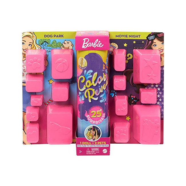 Barbie Color Reveal Deluxe poupée avec 25 éléments mystère, 15 sachets surprise, thème balade au parc & cinéma, jouet pour...