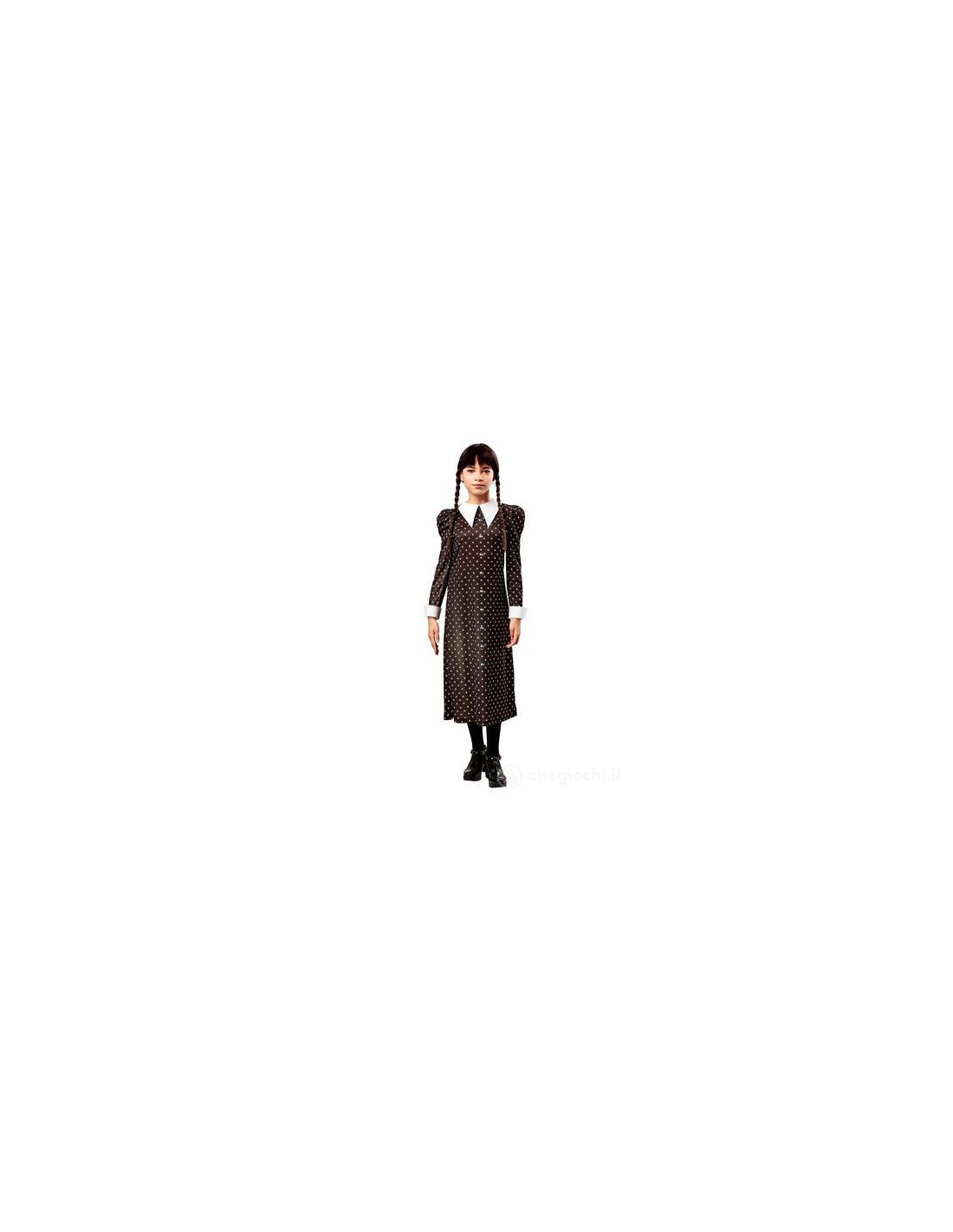 Déguisement Enfant MERCREDI Addams Officiel – Robe Noire à Pois Blancs, Manches Longues – Taille 5-16 Ans – Halloween, Carnaval