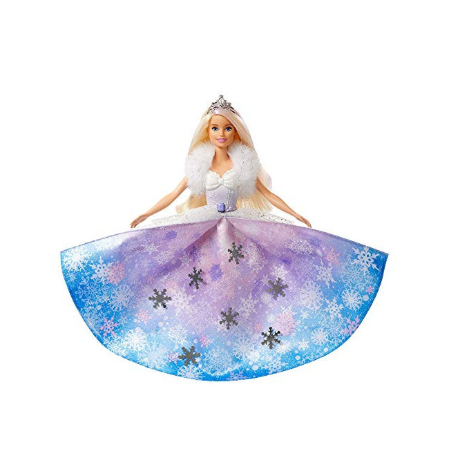 Barbie Dreamtopia poupée princesse Flocons avec robe qui se déploie et cheveux blonds à mèche rose, jouet pour enfant, GKH26