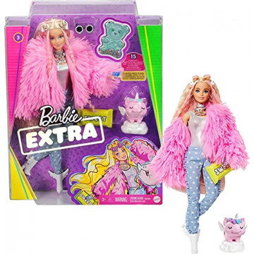Barbie Extra poupée articulée blonde au look tendance et oversize, avec figurine animale et accessoires, jouet pour enfant,...