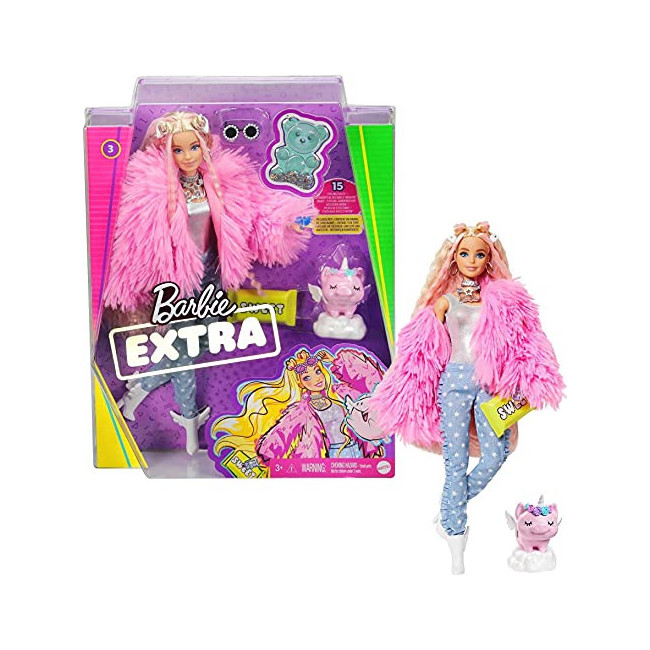 Barbie Extra poupée articulée blonde au look tendance et oversize avec  figurine animale et accessoires