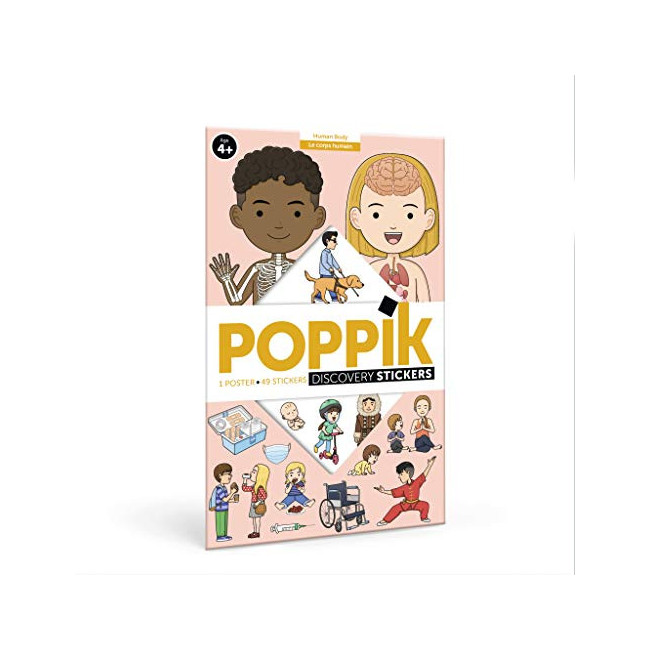 Poppik Discovery Sticker Corps Humain pour Les Enfants de 4 Ans et Plus – Kit de Posters éducatifs et Amusants, DIS011,...