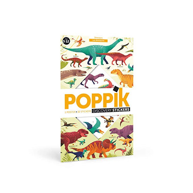 POPPIK Livre d'autocollants dinosaures pour enfants – Kit poster éducatif  amusant