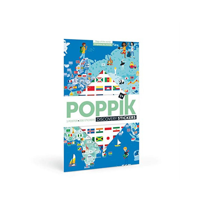 Poppik Kit d'autocollants découvertes drapeaux du monde - pour enfants de 7 ans et plus - Kit d'affiches éducatives et...