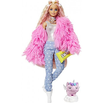 Barbie Extra - Poupée articulée blonde au look tendance et oversize avec figurine animale et accessoires