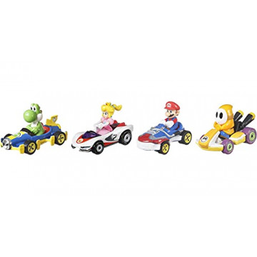 Hot Wheels Mario Kart coffret 4 mini-véhicules - Yoshi - Peach - Mario et Maskass