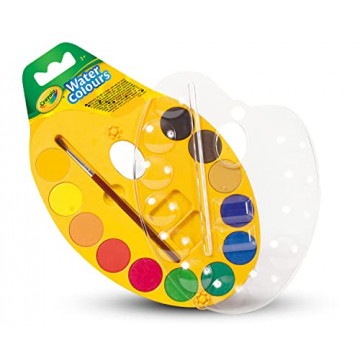Crayola - Palette de peinture aquarelle lavable 12 couleurs  avec support en plastique et pinceau fin