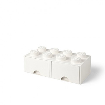 Lego 40061735 -Brique 8 boutons - 2 tiroirs - boîte de rangement empilable - 9.4 l Blanc - 8 plots