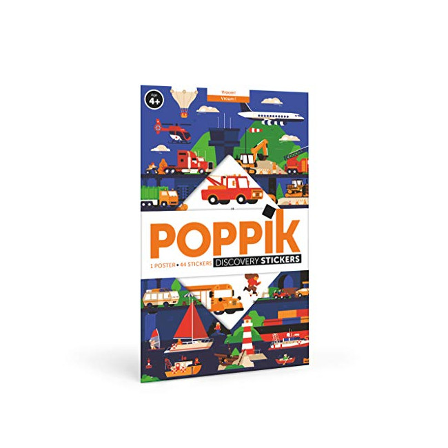 Poppik DIS012 Discovery Sticker Vroom Véhicules à partir de 4 Ans Kit d'affiches éducatives Amusant