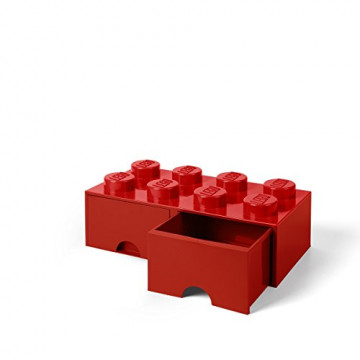 LEGO 40061730 - Brique de rangement empilable Légo 8 plots - 2 tiroirs Plastique Rouge H18 x 25 x 50 cm