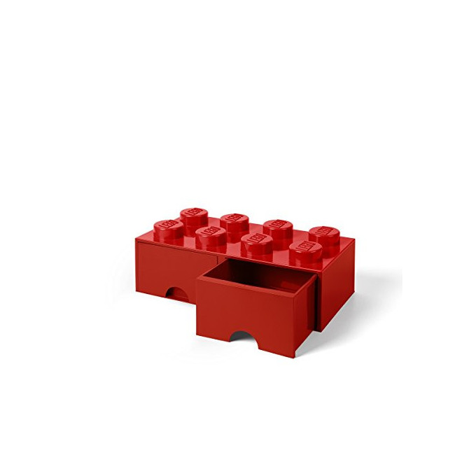 LEGO 40061730 Brique de rangement empilable Légo 8 plots 2 tiroirs Plastique Rouge H18 x 25 x 50 cm