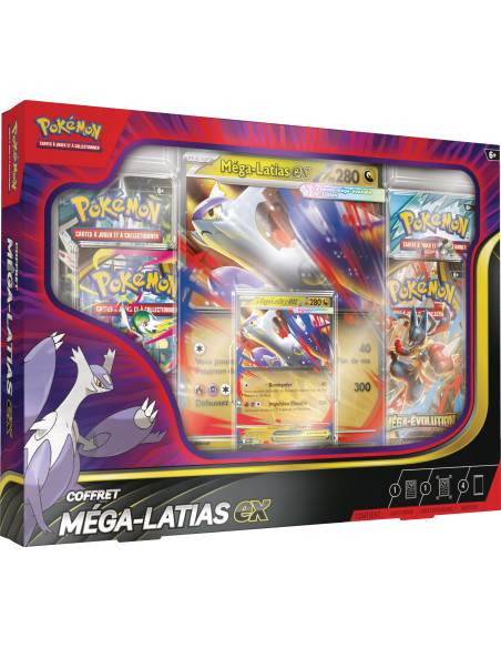 Pokémon : Coffret Méga Latias Ex (1 Carte Promo Brillante, 1 Carte Grand Format Lenticulaire Et 4 Boosters) Du Jcc 