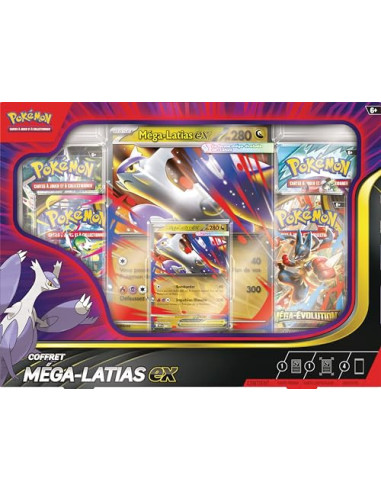 Pokémon : Coffret Méga Latias Ex (1 Carte Promo Brillante, 1 Carte Grand Format Lenticulaire Et 4 Boosters) Du Jcc 