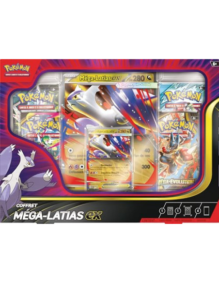 Pokémon : Coffret Méga Latias Ex (1 Carte Promo Brillante, 1 Carte Grand Format Lenticulaire Et 4 Boosters) Du Jcc 