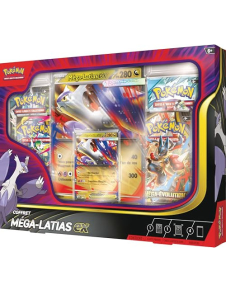 Pokémon : Coffret Méga Latias Ex (1 Carte Promo Brillante, 1 Carte Grand Format Lenticulaire Et 4 Boosters) Du Jcc 