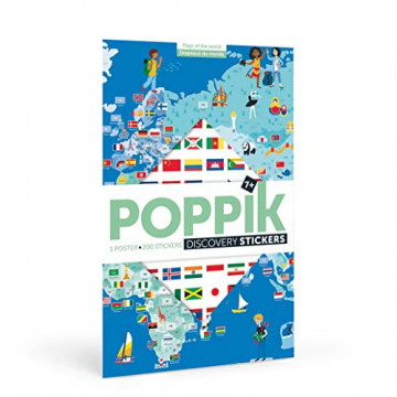 Poppik Kit d'autocollants découvertes drapeaux du monde - pour enfants de 7 ans et plus - Kit d'affiches éducatives et...