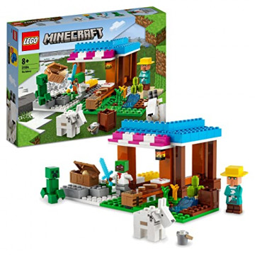 LEGO 21184 Minecraft La Boulangerie, Jouet de Village, Figurines de Creeper, Épée et Animal, Cadeau Anniversaire Garçons