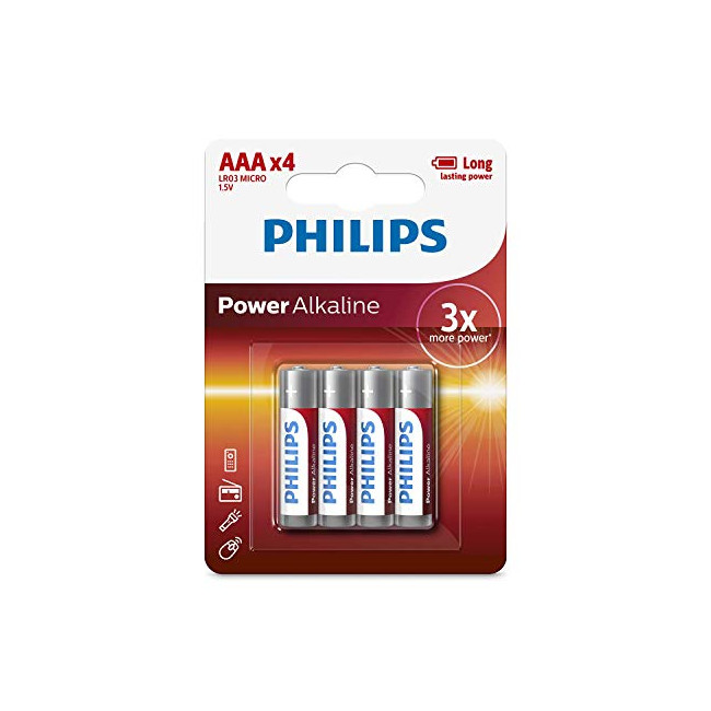 Philips LR03P4B/05 - Power Alkaline AAA Battery Pack - (1 x Blister 4 Pack) - 1.5V