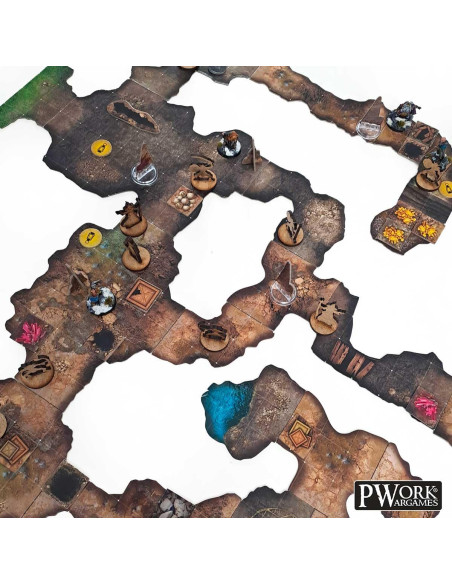 Pwork Wargames The Cave   Rpg Modular Map Tiles   Double Face Cardboard Tiles 