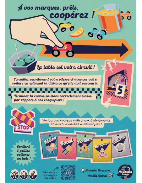 Blackrock Games   Vroom – Jeu De Course Coopératif – 3 à 6 Joueurs – Dès 8 Ans – Voitures En Bois, Modules évolutifs – 