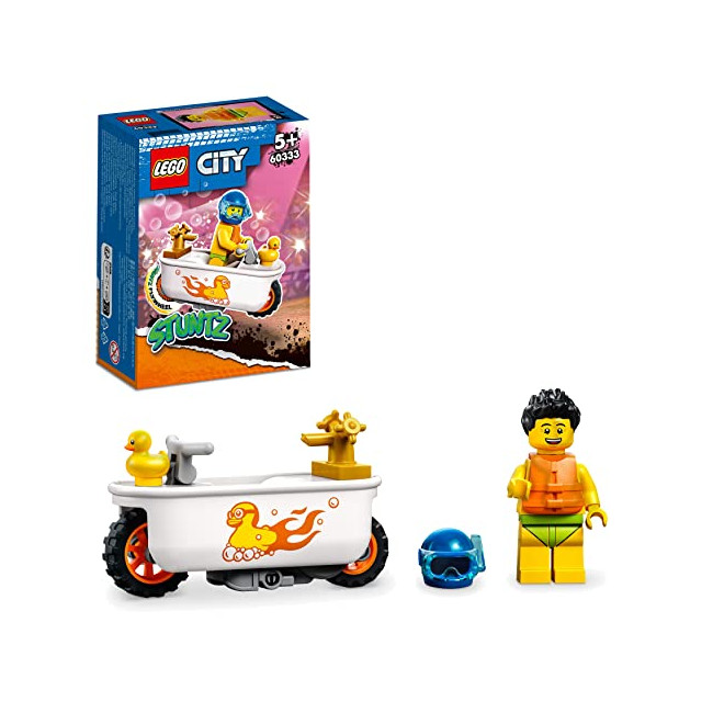 LEGO 60333 City Stuntz La Moto de Cascade Baignoire, Jouet avec Minifigurines de Cascadeurs, Idée Cadeau pour Garçons et