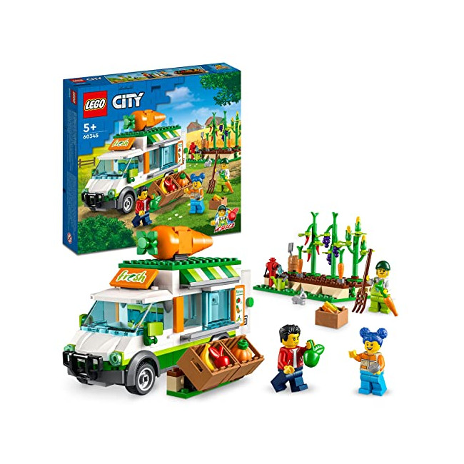 LEGO 60345 City Le Camion de Marché des Fermiers, Jouet de la Ferme avec Un Van Food Truck et Stand de Nourriture, pour