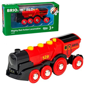 Brio World, 33592, Locomotive Rouge PUISSANTE A Piles, Train électrique idéal pour Circuit de Trains en Bois, Jouet