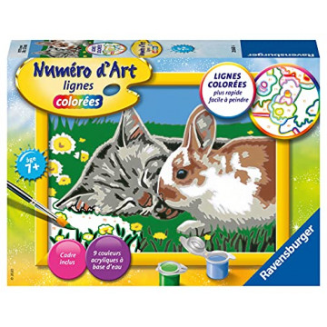 Numéro d’Art - Petit format – Chaton et son compagnon le lapin – Kit de peinture par numéros