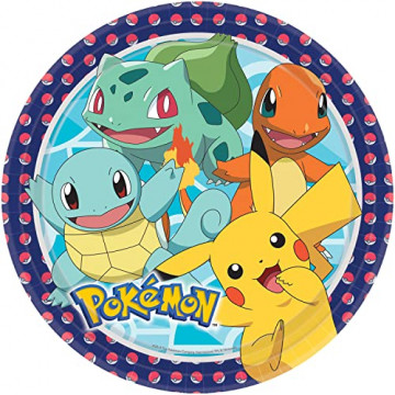 amscan 9904820-66 – Lot de 8 assiettes Pokémon - Diamètre : 23 cm - En papier - Assiettes en carton - Assiettes jetables
