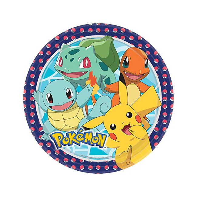 amscan 9904820-66 – Lot de 8 assiettes Pokémon - Diamètre : 23 cm - En papier - Assiettes en carton - Assiettes jetables