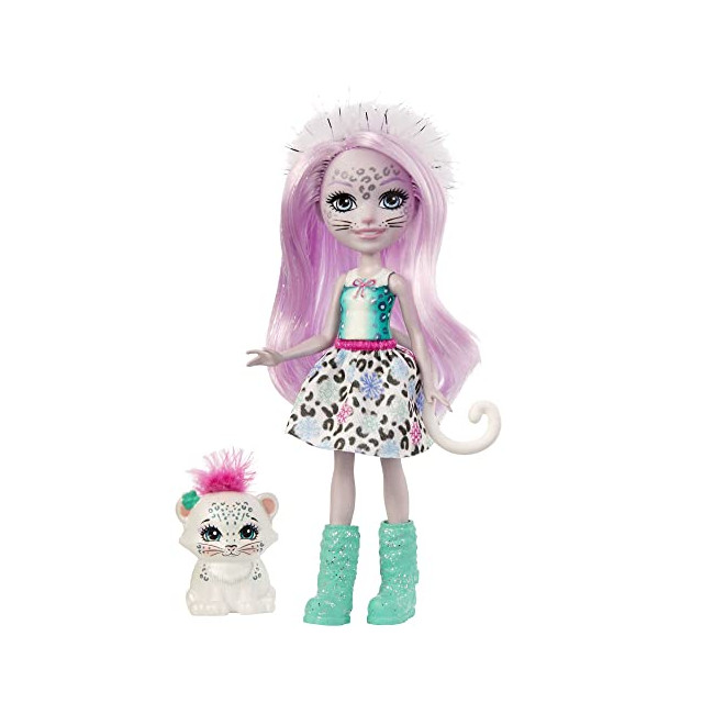 Enchantimals mini-poupée - Sybill Léopard des neiges et figurine animale  Flake