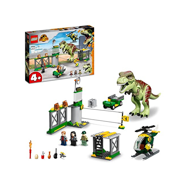 Lego 76944 Jurassic World L'Évasion du T. Rex, Figurines Dinosaure, Jouet de Voiture, Hélicoptère et Aéroport, Dino,